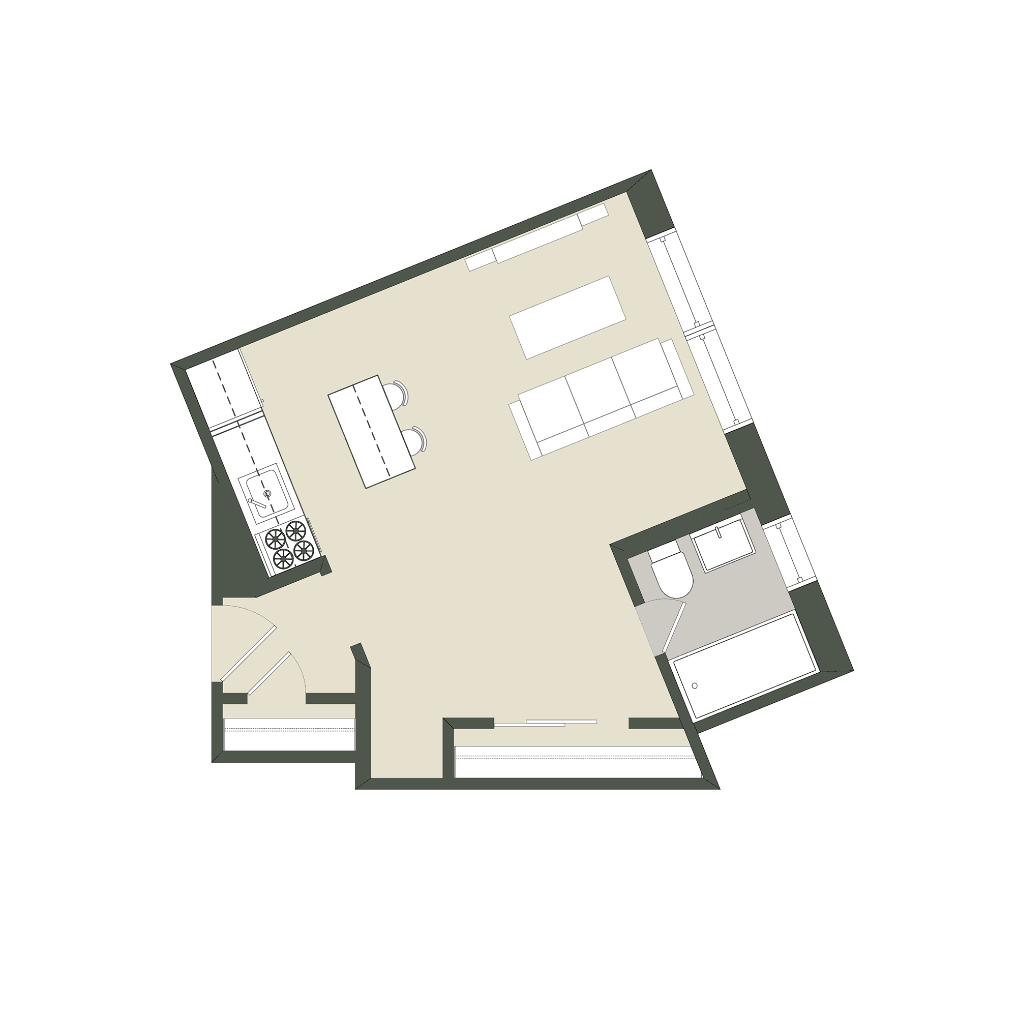 Floor plan for studio, 1 bath, 358 sqft